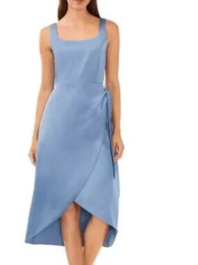 Halogen Dress Sleeveless Wrap Detail Tank High Low Hem Midi Shadow Blue NWT XL